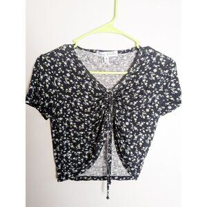 Honey Collection Drawstring Scrunch Front Floral Crop Top Medium